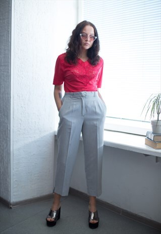 VINTAGE 80'S GREY TARTAN HIGH WAISTED TROUSERS