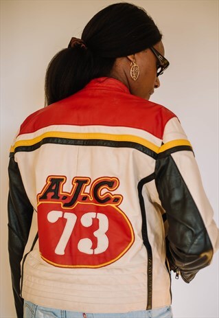 UNISEX VINTAGE 90S 00S Y2K MOTORSPORT BIKER LEATHER JACKET