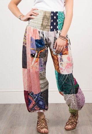 VINTAGE 90'S HIPPIE FESTIVAL PATCHWORK TROUSERS