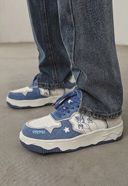 Denim sneakers graffiti shoes jean finish trainers in blue