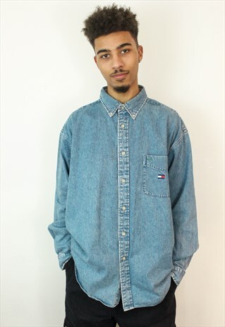 VINTAGE 90'S TOMMY HILFIGER DENIM SHIRT, XL