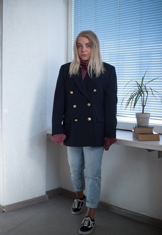 VINTAGE 90'S NAVY BLUE DOUBLE BREASTED JACKET