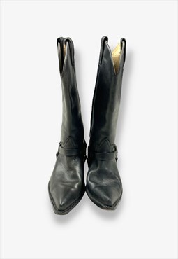 Vintage buckled leather cowboy boots black uk 7 BV15348