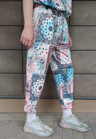 PAISLEY BEAM JOGGERS HANDMADE BANDANA OVERALLS PASTEL PINK