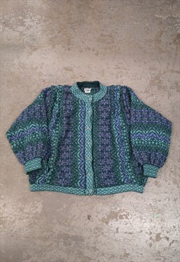 Vintage Knitted Patterned Cardigan Abstract Chunky Knit