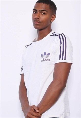 VINTAGE ADIDAS LOGO THREE STRIPE T-SHIRT WHITE