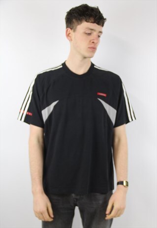 VINTAGE ADIDAS BLACK PATTERNED T-SHIRT