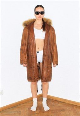 Vintage 90s oversized leather coat in brown