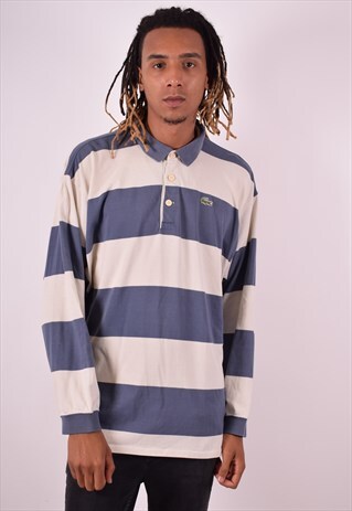 LACOSTE MENS VINTAGE POLO SHIRT LONG SLEEVE XXL BLUE 90S