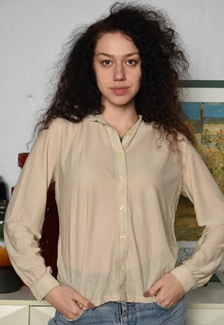 VINTAGE 70S MOD BOHO PRAIRIE SHEER BLOUSE TOP SHIRT