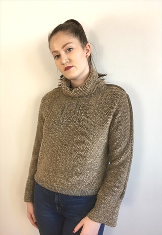 WOMENS VINTAGE FENDI JUMPER IN BEIGE BROWN TURTLE NECK TOP