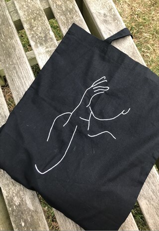 ORGANIC EMBROIDERED TOTE BAG WITH ONE LINE DRAWING