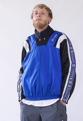 90S VINTAGE MENS CHAMPION TEAM TRACK TOP STRIPES LOGO JACKET