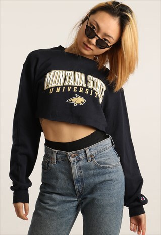 VINTAGE CHAMPION PRINT COLLEGE CROPPED SWEATSHIRT