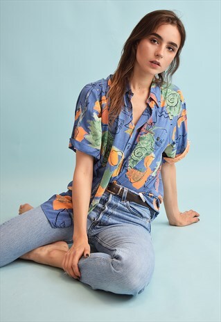 90'S RETRO ABSTRACT PRINT OVERSIZED DADS BLOUSE TOP