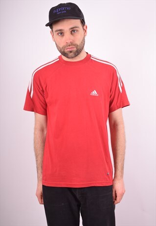 ADIDAS MENS VINTAGE T-SHIRT TOP SMALL RED 90SV