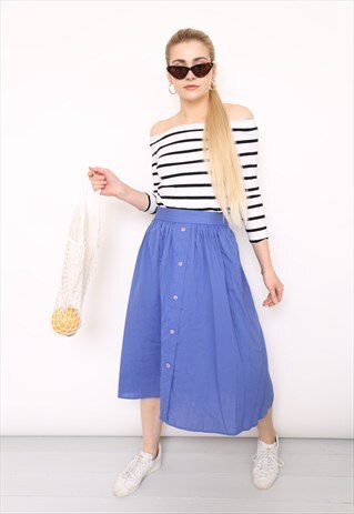 VINTAGE 90S PURPLE BUTTON THROUGH MIDI SKIRT