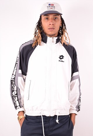 LOTTO MENS VINTAGE TRACKSUIT TOP JACKET SMALL WHITE 90S