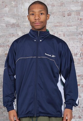 VINTAGE REEBOK BIG LOGO TRACK JACKET NAVY BLUE