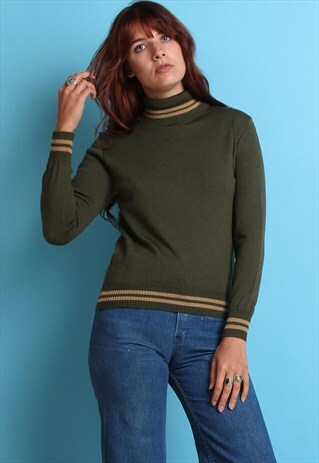 70S VINTAGE GREEN ROLLNECK JUMPER