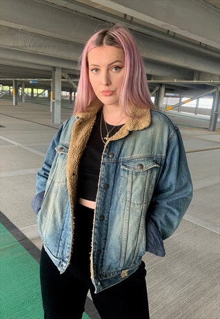 VINTAGE 80S SHEARLING INDUSTRIAL DENIM JACKET
