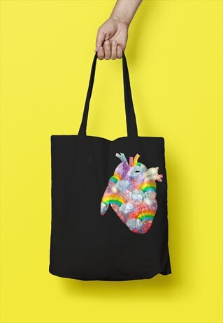 UNICORN HEART BLACK TOTE BAG VALENTINES GIFT