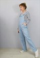 COTTON DUNGAREES WORKWEAR STYLE GOLD ACCENTS LIGHT BLUE 