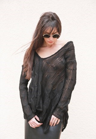 HANDMADE PULLOVER SWEATER OVERSIZED KNIT OFF SHOULDER F1552