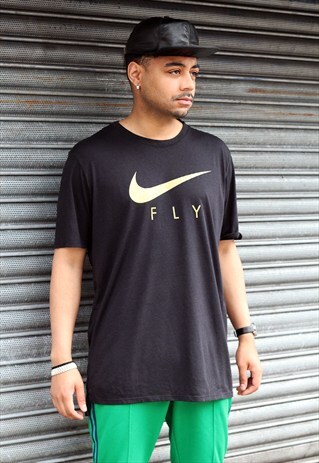 VINTAGE NIKE DRI-FIT LOGO BLACK AND GOLD T-SHIRT