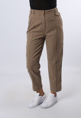 HIGH WAISTED WOOL WIDE TAPERED TROUSERS UK 10 (CKBH)