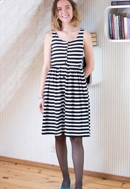 Black and white striped sleeveless dress