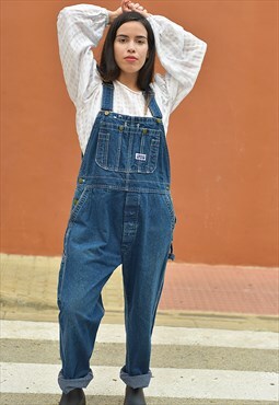 Vintage Mid Wash Blue Denim Relaxed Fit Dungaree Overalls