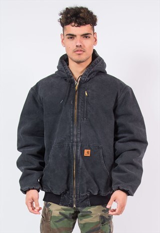 CARHARTT BLACK WORKWEAR HOODED JACKET DUCK WORK