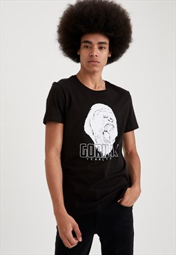 Man Gorilla Printed T-Shirt - Black