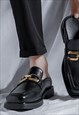 CHAIN MULES UNUSUAL LOAFERS FAUX LEATHER SLIPPERS IN BLACK