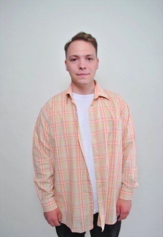 Plaid Men Shirt vintage 90s cotton button down shirt 