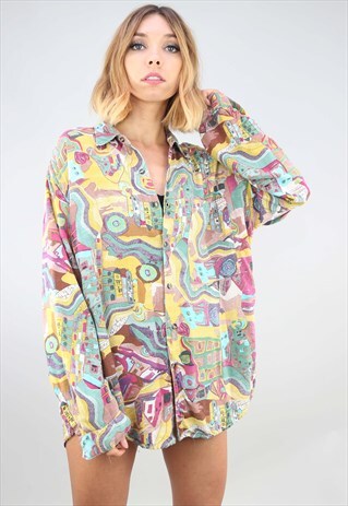 VINTAGE OVERSIZED LONG SLEEVE PATTERNED SHIRT