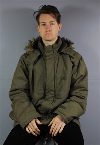 VINTAGE HELLY HANSEN WINTER WARM PARKA COAT IN BROWN WITH FL