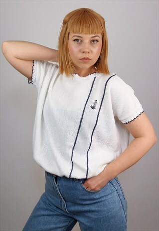 VINTAGE 80'S KNIT TOP BOAT EMBROIDERY