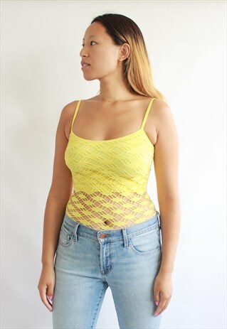 YELLOW MESH LACE Y2K STYLE CAMI TOP