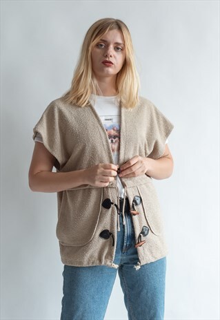 VINTAGE 70S BOHO OVERSIZED VEST WITH POCKETS