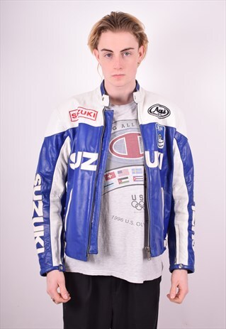 MENS VINTAGE MOTORBIKE JACKET MEDIUM BLUE 90'S
