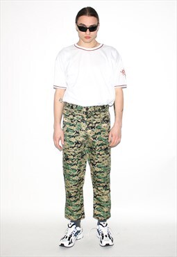 Vintage 90s pixelated forest camo cargo trousers in green