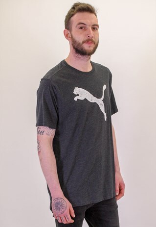 VINTAGE PUMA LOGO T-SHIRT IN BLACK LARGE