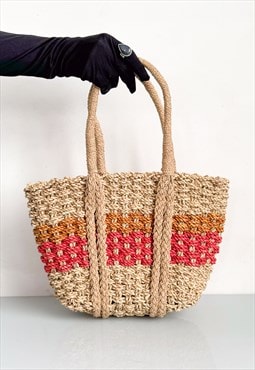 Vintage Y2K chill basket top handle bag in brown & red