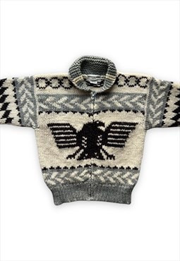 Vintage Cardigan Knit zipper Jacket cowichan wool eagle