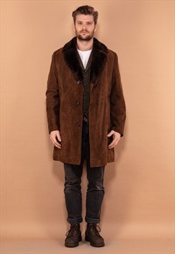 Vintage 70's Men Sherpa Lined Suede Coat in Brown