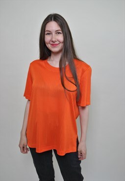 Vintage ribbed tee shirt, 90's orange ribbed top women