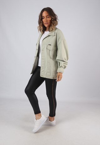 VINTAGE DENIM JACKET OVERSIZED GREEN UK 18 XXL (DL1L)