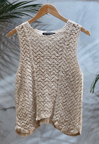 BEIGE CROCHET KNIT TANK